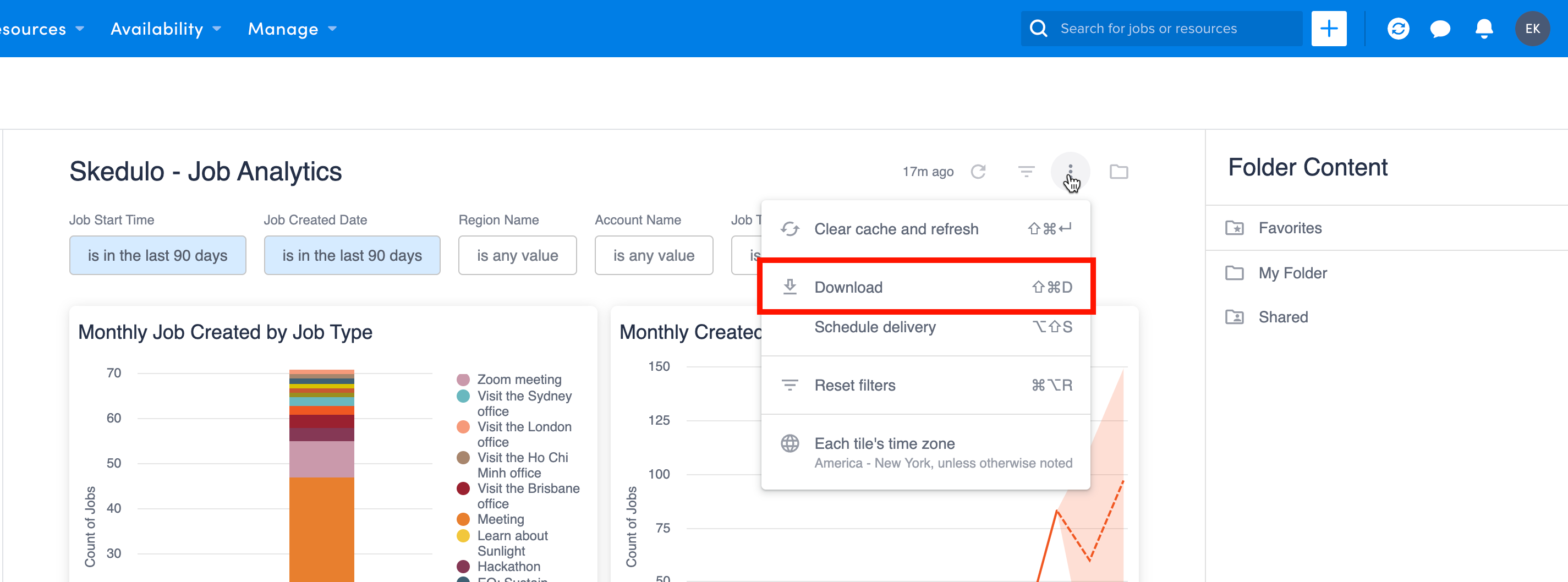 The Download data button for a dashboard