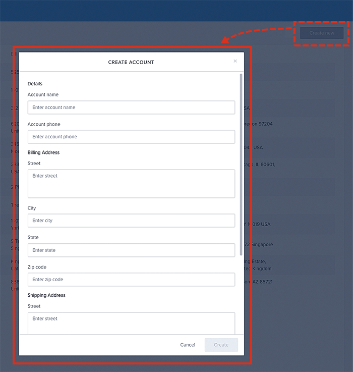 How to create a new account using the data table.