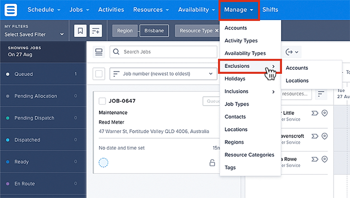 Accessing the exclusions list, from the data tables.