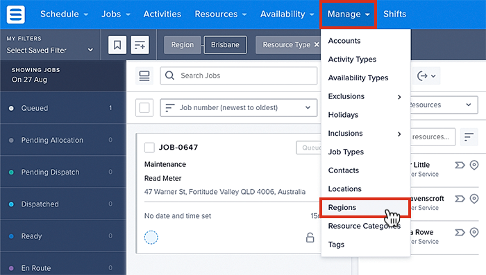 Accessing regions, from the data tables.