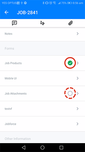 A job with two custom forms that are marked as required. One is completed.