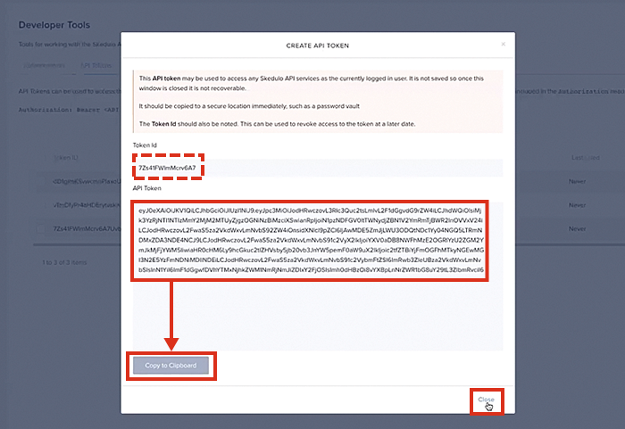 An example of a generated token with its token id ready to be copied.