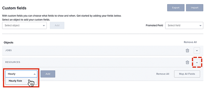 A field (named hourly rate) being added to the resources object.