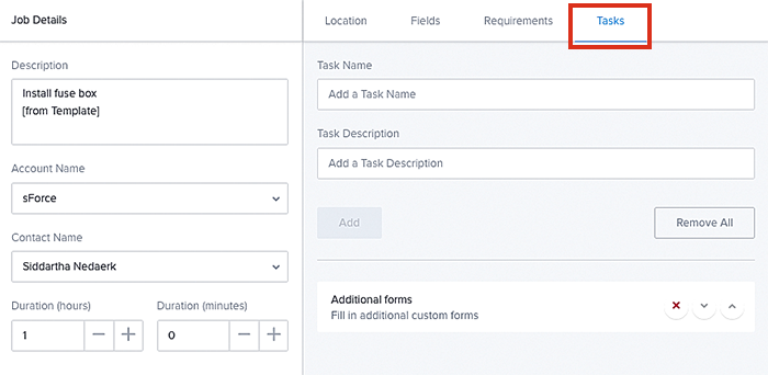 The task options of the job template settings.