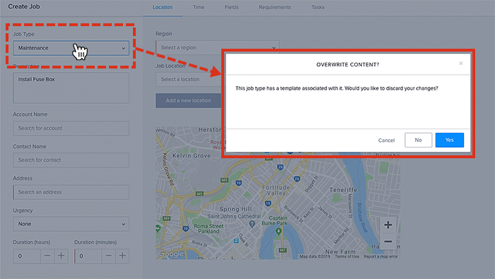 The overwrite confirmation pop-up from the create job page.