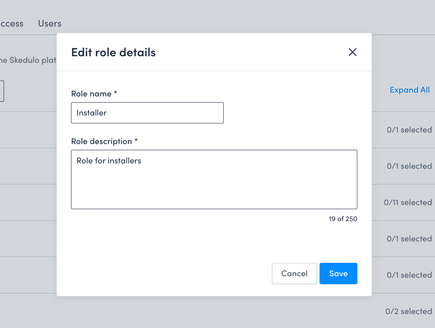 Edit role details dialog