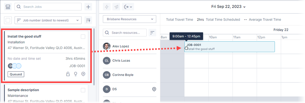 The drag-and-drop method to place a work card into a swimlane.