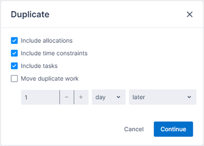 duplicate action modal