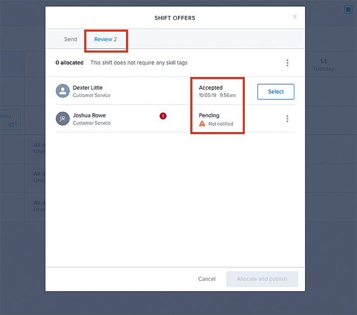 Reviewing and allocating shift offers.
