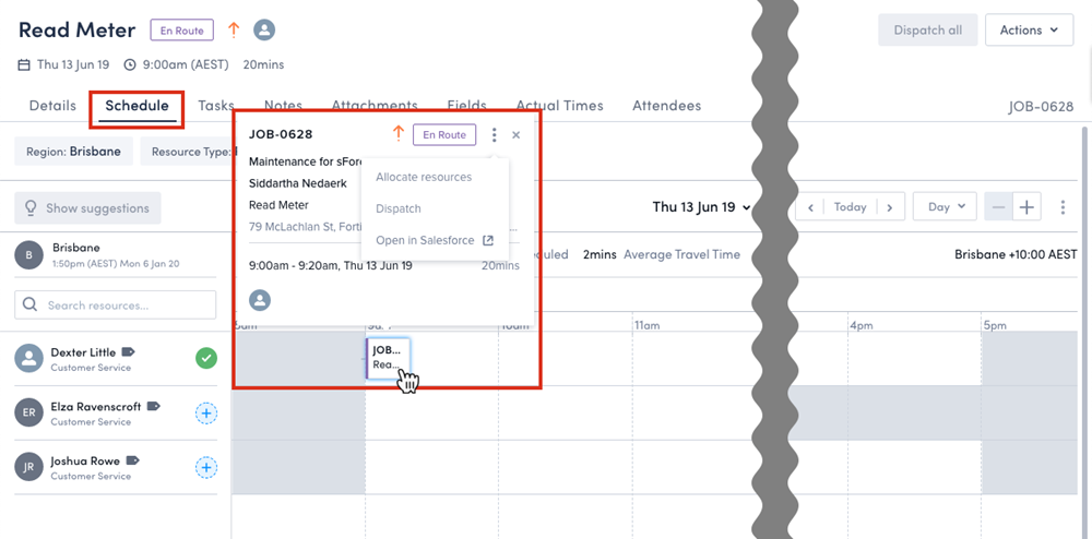 The schedule tab.