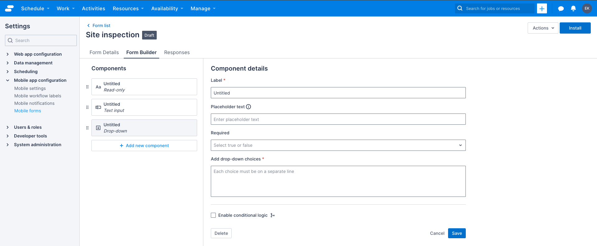 Picklist component example in Skedulo Plus