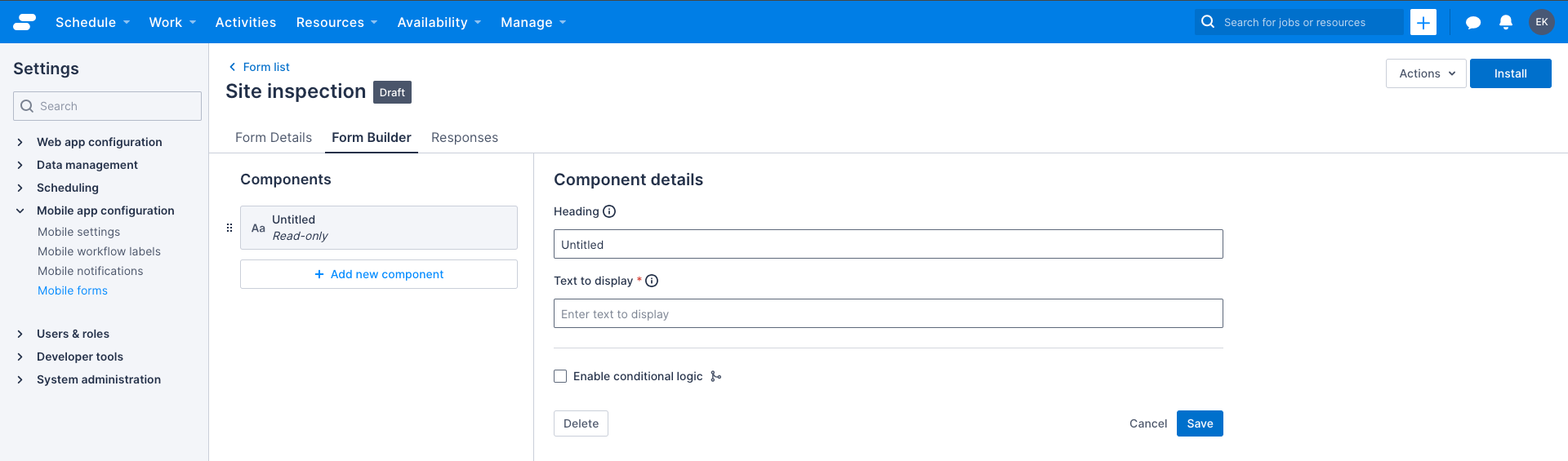 Read-only component example in Skedulo Plus