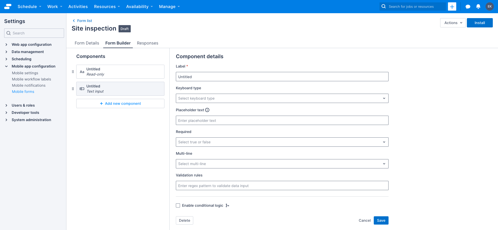 Text input component example in Skedulo Plus