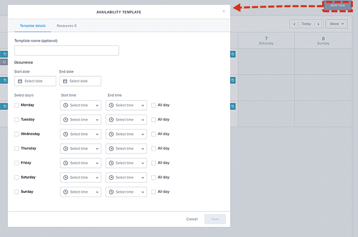 A new blank availability template, ready to tailor to your needs.