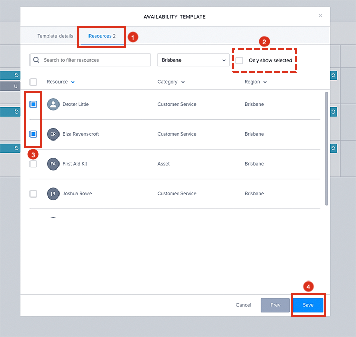 How to view and change resources on an availability template.