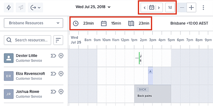 A view of the timeline icons in the scheduling console when the swimlanes have been collapsed.