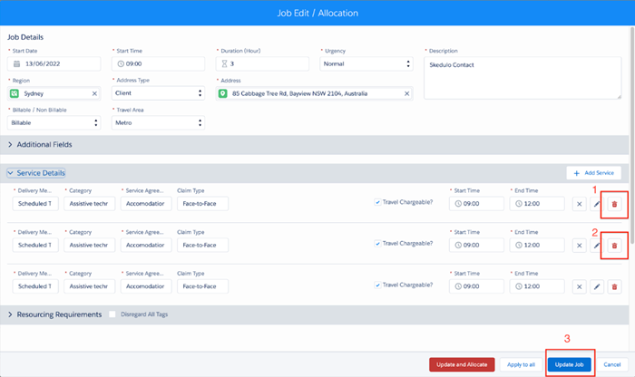 job edit allocation dialog