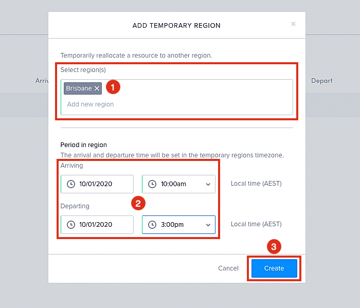 Adding a temporary region for a resource.