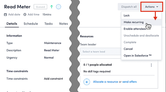 ​The make job recurring option on the job page.