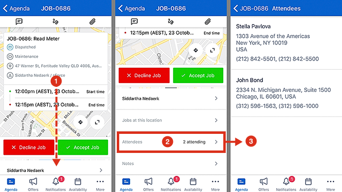 A job with attendees in the Skedulo v2 mobile app.