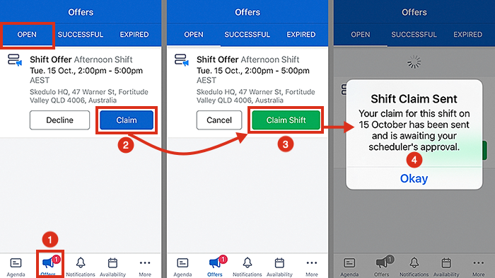 Viewing and claiming a shift from the open offers view.