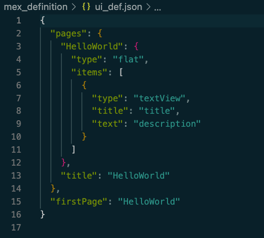 The ui_def.json file in the Hello World template extension