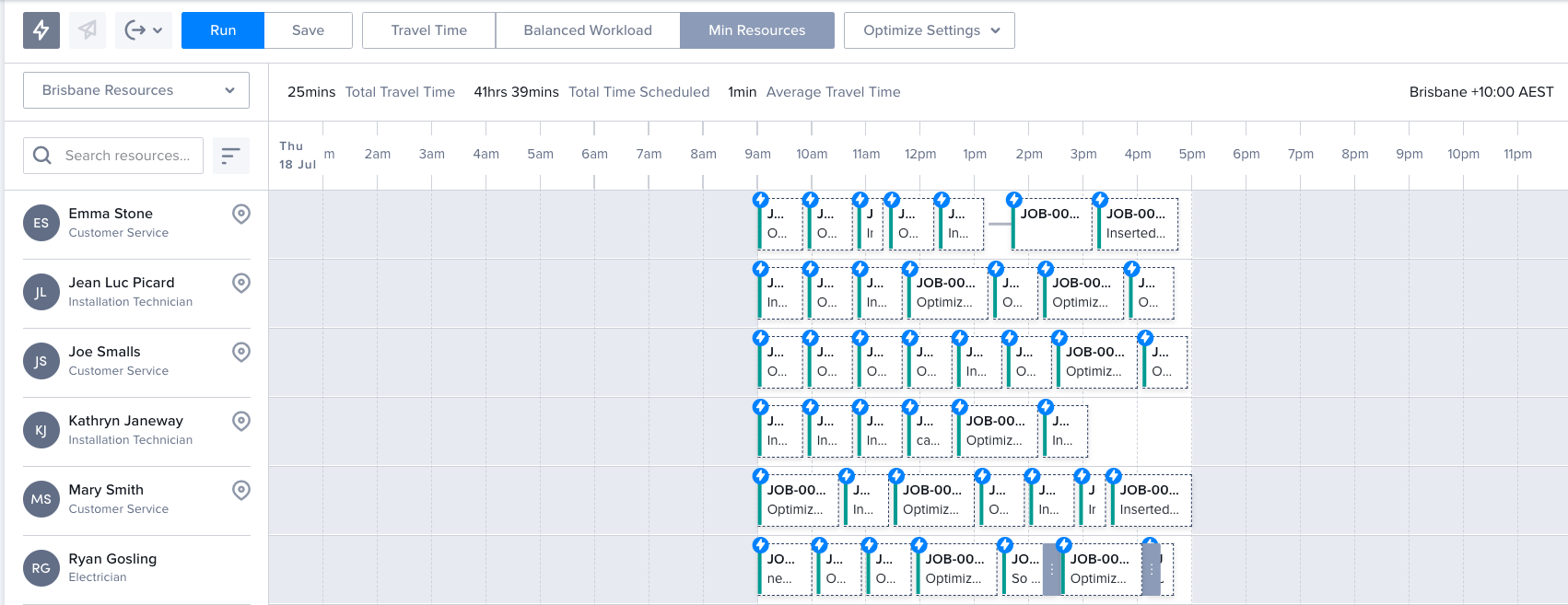 Optimized jobs in the Skedulo web application.