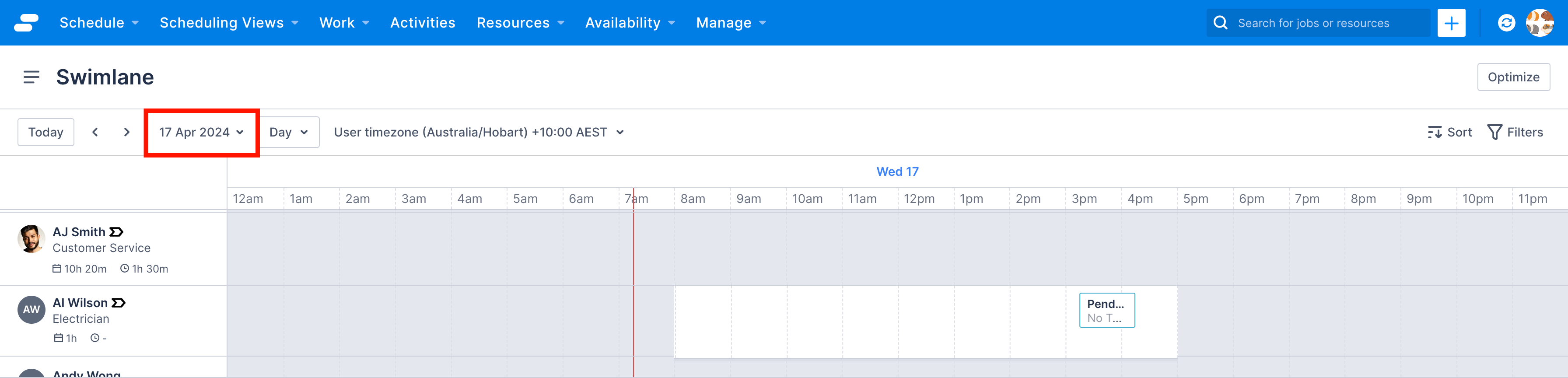 Swimlane date picker